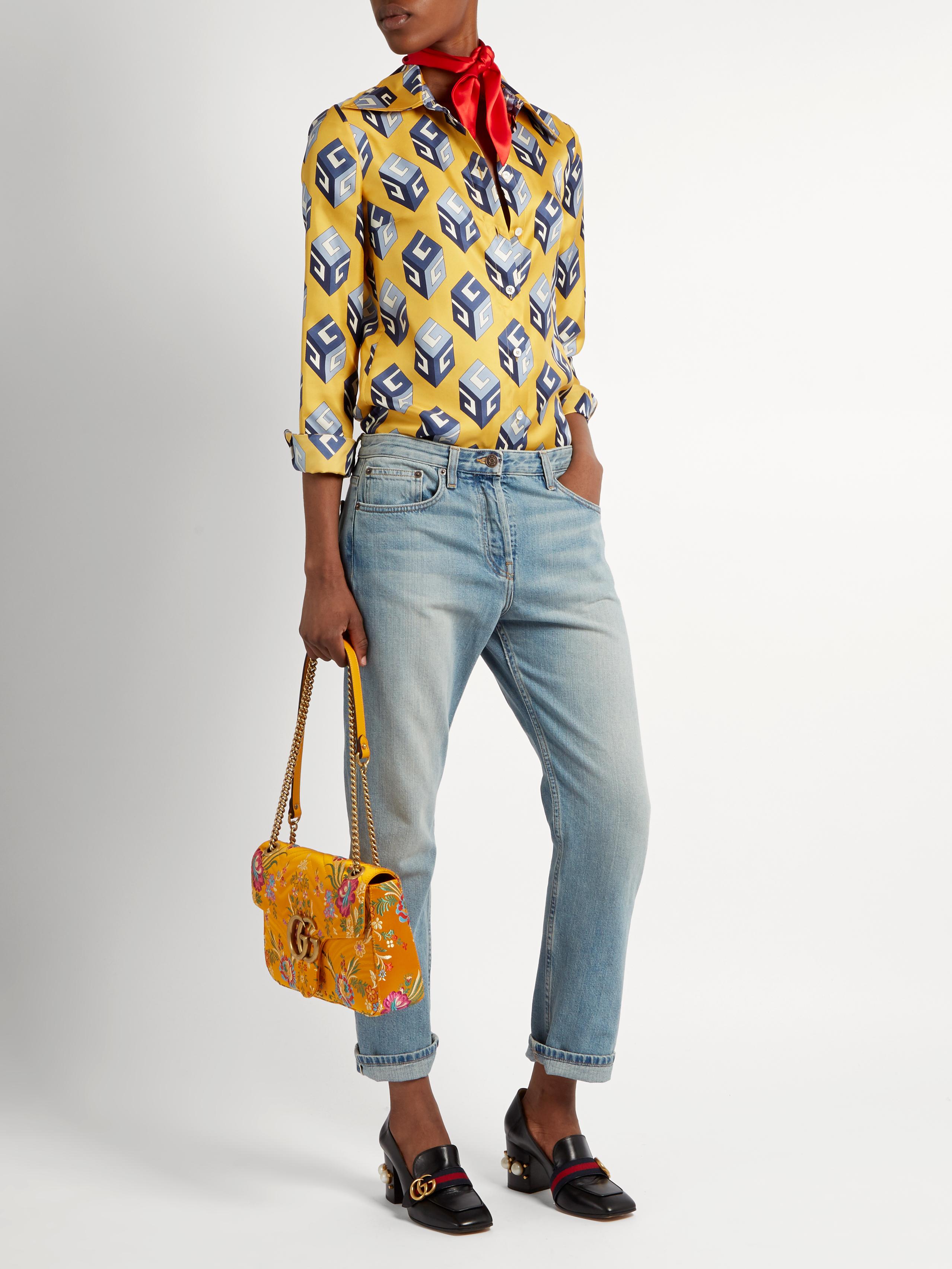 Gucci Gg Marmont Floral jacquard Shoulder Bag in Yellow Lyst